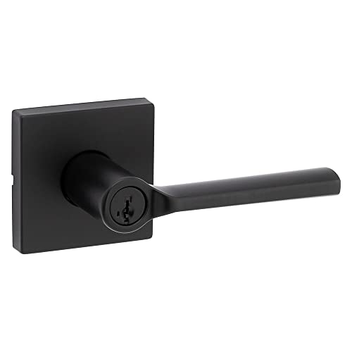 Kwikset Palanca de entrada con llave Lisbon con rosa cuadrada con seguridad SmartKey en negro mate Cover