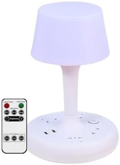 PINKPARI (Label) Multifunctional Table Lamp Phone Holder, 4-Way Power Extension Cord 2-USB Fast Charging Ports for Home Office, Bedside Table Lamp, Night Light for Bedroom