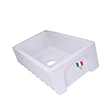 Highpoint Collection White Farmhouse Sink – Farm Sink 33 Inch with Apron for Kitchen, Made in Italy – Sturdy, Undermount, High Gloss Glaze, Scratch Resistant, Easy to Clean HP-FC33