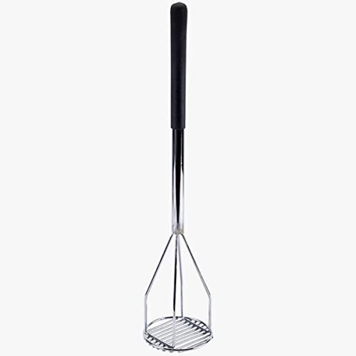 Tezzorio 24 Inch Chrome Plated Round-Faced Potato Masher With Soft Grip Handle Professional Potato Masher cover