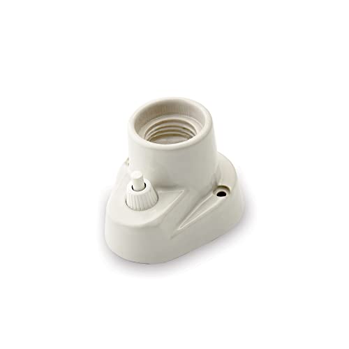 AMARCORDS - Plafoniera in porcellana con pulsante attacco e27 base applique con interruttore portalampade vintage colore BIANCO