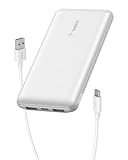 Belkin Portable Charger, USB-C Power Bank 10000 mAh w/ 1xUSB-C Port & 2xUSB-A Ports, 15W w/Type-C to Type-A Cable for iPhone 17, Samsung Galaxy S25, Nintendo Switch 2, Google Pixel 10, etc. - White