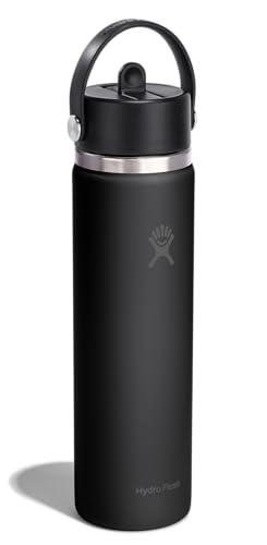Image of Hydro Flask Water Bottle - Insulated Stainless Steel - Wide Straw Lid, Non Spill, Leakproof in 24 Oz Tonal Black