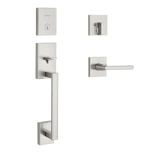Image of Kwikset San Clemente Front Door Lock Handle and Deadbolt Set, Entry Door Handleset Exterior with Interior Reversible Lever, Satin Nickel, Pick Resistant SmartKey Rekey Deadbolt Security