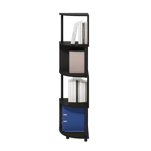 Image of Furinno ECON Corner Shelf, 4-Tier Corner Book Shelf, Zigzag Storage Shelves, Display Rack, Bookshelf, for Organization and Storage, Living Room, Home Office, Espresso