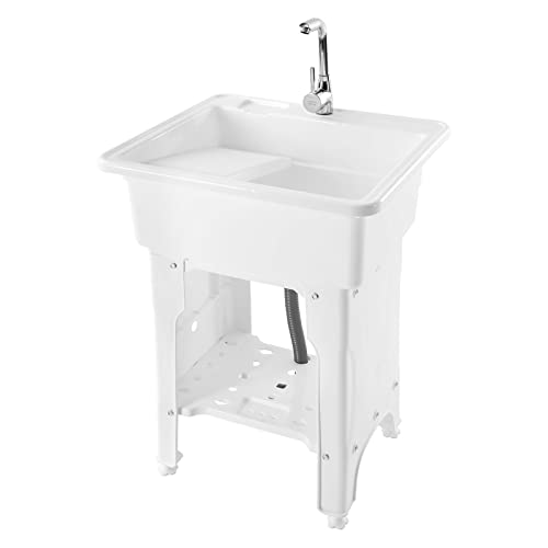 Freestanding Laundry Sink With Washboard, Indoor And Outdoor Utility Sink With Cold And Hot Water Faucet, Wash Tubs For Laundry Room Utility Room Garage Basement (25.59×21.65×31.5In) #TOP23