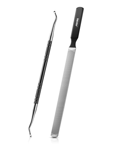 BEZOX Long Metal Nail File, Stainless Steel Fingernail File for Thick and Fungal Nails with Dual-Ended Toenail Lifter – The Ultimate Manicure & Pedicure Tool for Men and Women’s Nail Care - Black