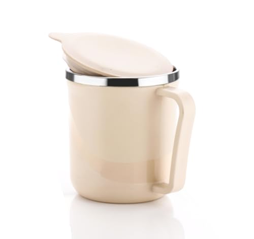 Image of XMART India Insulated Stainless Steel Coffee Mug with Lid - 300ml Double Wall Tea & Milk Mug for Travel, Home, Office, Restaurant Stylish, Leakproof, Drinkware Gifts for Woman,Man (1, Ivory)