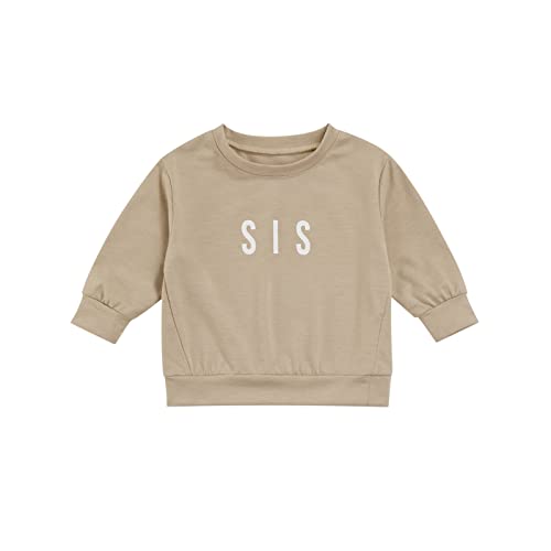 Toddler Baby Sibling Matching Clothes Long Sleeve Letters Print Pullover Sweatshirt Tops for Sister Brother Outfit (SIS Light Coffee, 2-3T)