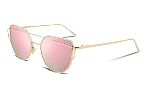 FEISEDY Cat Eye Fashion Metal Frame Mirrored Flat Lenses Women Sunglasses B2206