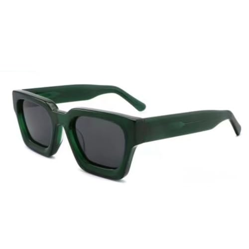 Image of Retro Fashion Thick Acetate Polarized Sunglasses Trendy Square Men Womens Black Grey Shades Vintage