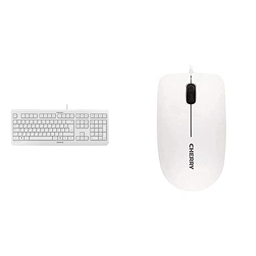 Cherry KC 1000, Disposition française, Clavier AZERTY, Clavier Filaire, Blue Angel, Homologation GS, Blanc-Gris & MC 1000, Souris Filaire, Convient aux droitiers et aux gauchers, Blanc-Gris