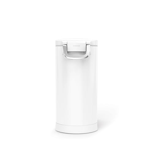 Image of simplehuman Large Pet Food Storage Container, Holds 30-35 lb / 14-16 kg of Dry Dog Food, Cat Food, or Bird Seed, Airtight Lock-Tight Lid with Magnetic Scoop, BPA-Free, White Steel