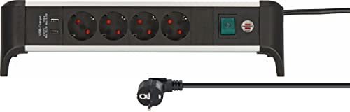 Prise d'alimentation 4 voies Brennenstuhl Alu-Office-Line avec ports USB C et A