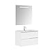 BAIKAL Mueble de baño Gavin, 2 cajones, suspendido en Pared. Incluye Lavabo cerámico. Varios Acabados. Se Entrega Montado. con Espejo 80 cm Blanco