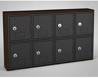 Cell Phone Locker 8 Door with Key Lock Walnut & Black - 24 x 4 x 13.5 in.