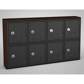 United Visual Cell Phone Locker UVQ1034-8 Door 24" x 4" x 13-1/2" Walnut/Black Door w/Key Lock