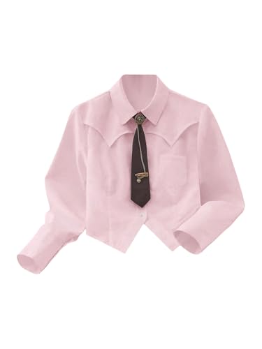Image of SOLY HUX Women's Striped Print Button Down College Shirts Long Sleeve Tie Blouse Tops Preppy Clothes