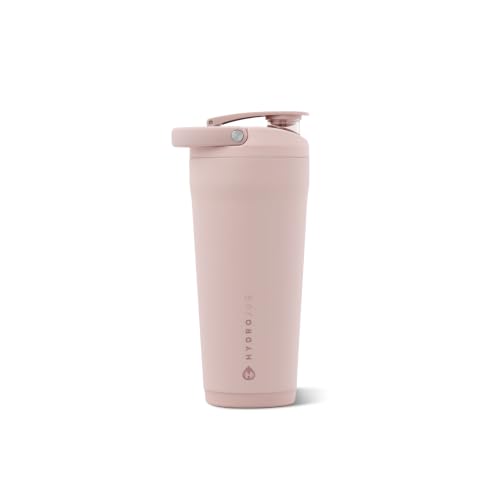 Image of HydroJug Insulated Protein Shaker Bottle 24 oz, Silent Mixing, Dusty Rose | Leak-resistant, triple wall insulated, flip-top cap, antimicrobial Tritan lid, bucket handle, cup holder fit, dishwasher safe