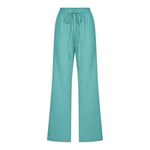 Image of Linen Pants Women High Waisted Drawstring Casual Pant Cotton Linen Straight Leg Lounge Trousers with Side Pockets