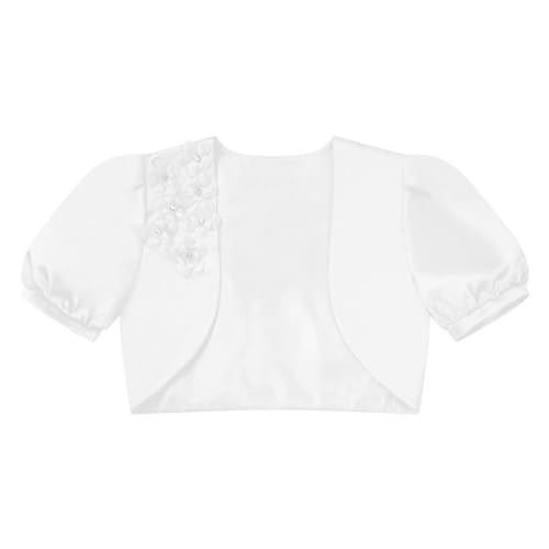 renvena Kids Flower Girls Elegant Satin Bolero Sparkle Cardigan Shrug Long/Short Sleeve Open Front Dressy Top3