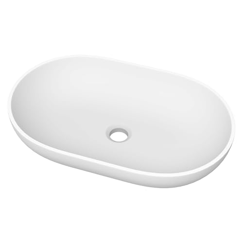 doporro vasque à poser lavabo 54x34x10,5cm en fonte minérale lave mains raccordement standard Colossum808 blanc mat