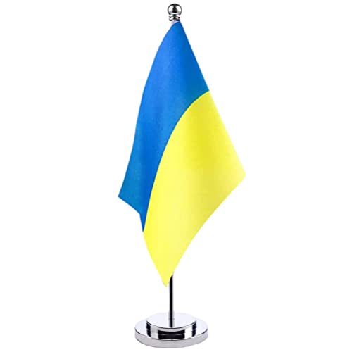 CaCaCook Ukrainian Table Flag 5.5 x 8.3 Inches Ukrainian Table Flag Ukrainian Flag Table Flag Ukraine with Stick and Base for Meeting Room in Home Office 14 x 21 cm