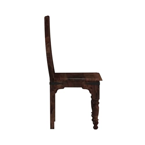 Image of Jaipuri Wooden Dining Chairs Set of 2 for Kitchen & Dining Room, Two Seats, Solid Sheesham Wood, Walnut Finish