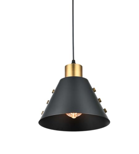 Lampe à suspension en fer noir et finitions dorées au style noble