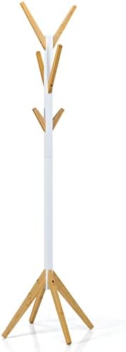 Tangkula Bamboo Coat Rack Freestanding, Wooden Coat Hanger Coat Rack Stand with 6 Hooks & 4-Claw Base, Easy Assemble Standing Coat Tree Hat Bag Jackets Hanger for Entryway, Bedroom, Office