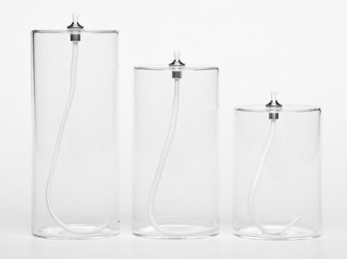 Firefly Fuels Refillable Glass Oil Candle - Set of 3 Pillar-Style Reusable Liquid Candles for Atmosphere, Events, and Emergency Lighting - Comes with 16oz Paraffin Lamp Oil