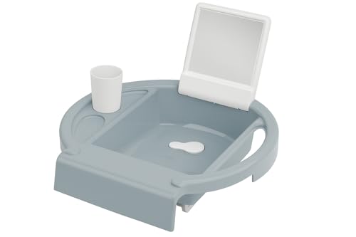 Rotho Babydesign Kiddy Wash - Kinderwaschbecken - Waschbecken - mobiles Kinderwaschbecken für die Badewanne - mit Spiegel- Ideal für Bad & Kinderzimmer blau
