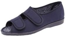 San DiegoSleepers Womens Wide Fit Washable Peep Toe Slippers With Touch Fastening Straps Navy (EE Fitting)