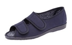 San DiegoSleepers Womens Wide Fit Washable Peep Toe Slippers With Touch Fastening Straps Navy (EE Fitting)