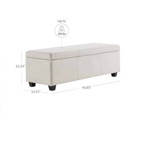 Image of BELLEZE Storage Ottoman, 47 Inch Bench Bedroom Bench with Safety Close Hinge, Extra Long Ottoman with Storage for Living Room, Entryway, Hallway, Foot Rest, Support 300lbs - Beige
