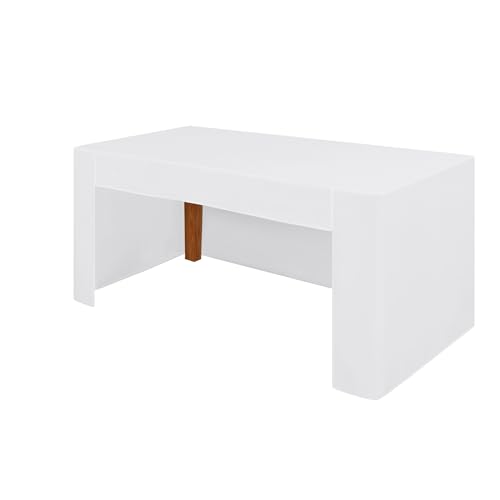 Hiasan Fitted White Rectangle Tablecover 4 ft. Washable Polyester Tablecloth Waterproof Table Toppers Open Back for Craft Show, Display Table, Events 1 Pack