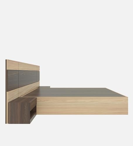 Image of Queen Size Engineered Wood Platform with Striped Designer Headboard Bed and Side Tables with Storage (Walnut Brown /Choco Brown)
