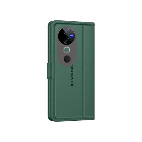 Image of KIVANO LUXE Compatible for Vivo T3 Ultra 5G / Vivo V40 5G / Vivo V40 Pro 5G Luxury Handmade Leather Magnetic Flip Folio Case | Card Holder & Kickstand | Slim Protective Cover | Unisex - Green