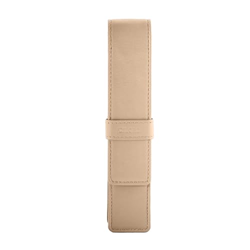 Image of DiLoro Leather Single Pen Case Pencil Pouch Holder for One Fountain Ballpoint Rollerball Pen and Pencil (Beige)