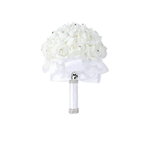 Wambere Hochzeits-Brautstrauß mit Blumen Kristall-Diamant-Schaumstoff-Rosen,Brautstrauß Rosen,Hält Blumen mit schönem Band, Brautjungfer, Hochzeitsstrauß, künstliche Seidenblumen, Handhaltung,Weiss