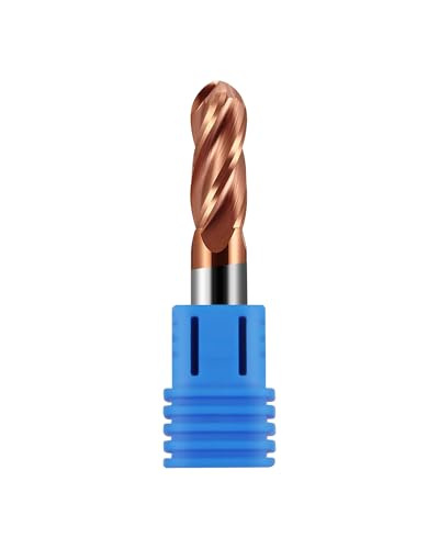 Image of 3 /8 inch Carbide Ball Nose End Mills, TISIN Coated, 4 Flute, End Mill Bits for Alloy Steels and Hardened Steels, 3 /8 inch Cutting Diameter