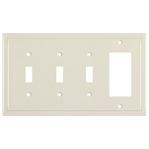 Henne Bery Modern Edge Decorative Wall Plate Switch Plate Outlet Cover, Durable Solid Zinc Alloy (Triple Toggle/Single Decorator, Light Almond)