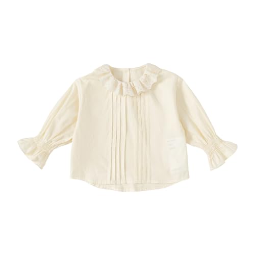 Girls Long Sleeve Blouse Pleated Front Ruffled Collar Spring Fall Shirts