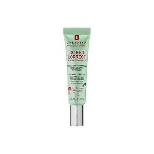 Erborian - Crema tintada antirrojeces CC Red Correct - Tratamiento facial automático que perfecciona la piel con corrección de color - Piel unificada - SPF 25 - Cosmética coreana - 15 ml