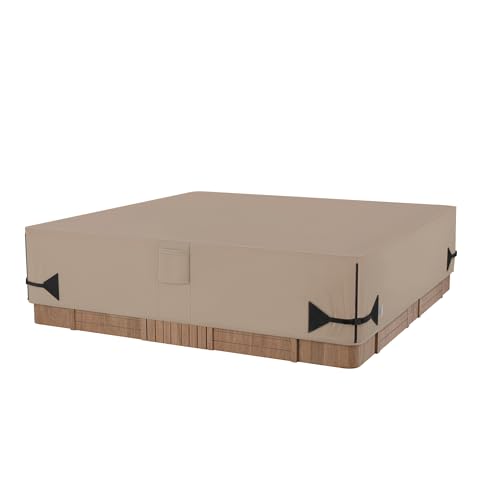 iBirdie Outdoor Waterproof and Weatherproof Hot Tub Cover 85 x 85 inch fit 84 x 84 or 83 x 83 or 82 x 82 or 7 ft x 7 ft Square SPA 600D Heavy Duty Cover Protectors Protective Cap Brown