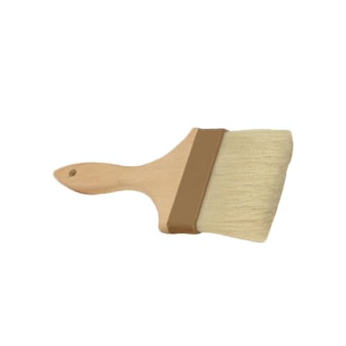 WDPB005 Pastry Brush, 4" Wide, Flat, sterilized and Bleached, Boar bristles, Embedded in epoxy with Brown Plastic Ferrule, Wood Handle