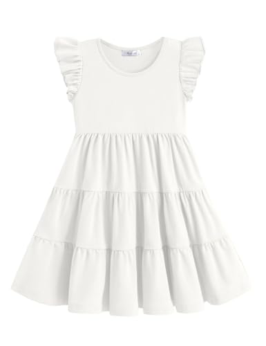Arshiner Toddler Dress Girls Summer Ruffle Sleeve Tiered Swing Midi Casual Sundress with Pockets