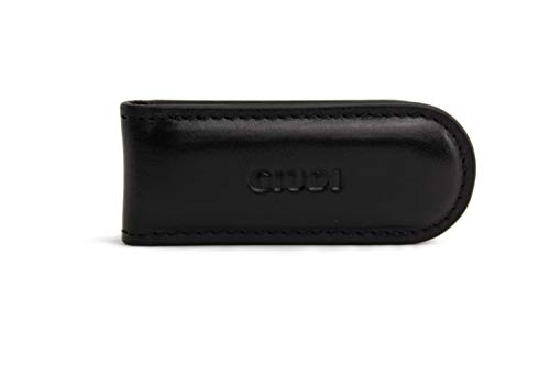 GiUDI Genuine Leather Moneyclip Moneyclip, Money Holder, Cowhide Leather, Made in Italy, (Black)
