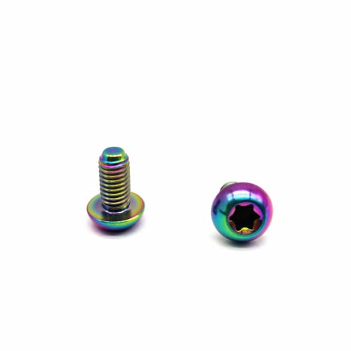 Image of RISON Titanium Bolts M5x10mm Titanium Button Torx Head Bolt Screw M5 Bolts Bicycle Disc Brake Universal Rainbow Star Round Head Ti Bolt for MTB and Bicycle Motorcycle Pack of 6