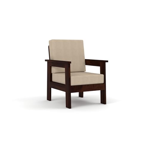 Image of Sheesham Wooden 1 Seater Sofa for Living Room | Solid Wood Sofa | Rosewood Sofa Set for Home & Office | Lounge (Walnut, 1 Seater)